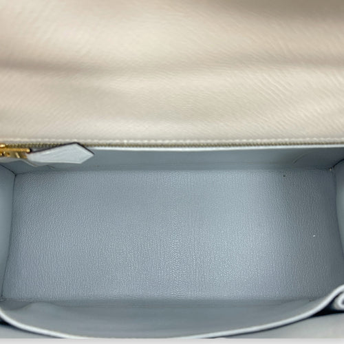 HSS Sellier Kelly 25 Nata/Gris Perle in Epsom, Gold hardware