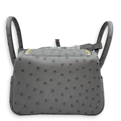 Lindy II Mini Gris Meyer in Ostrich, Gold hardware