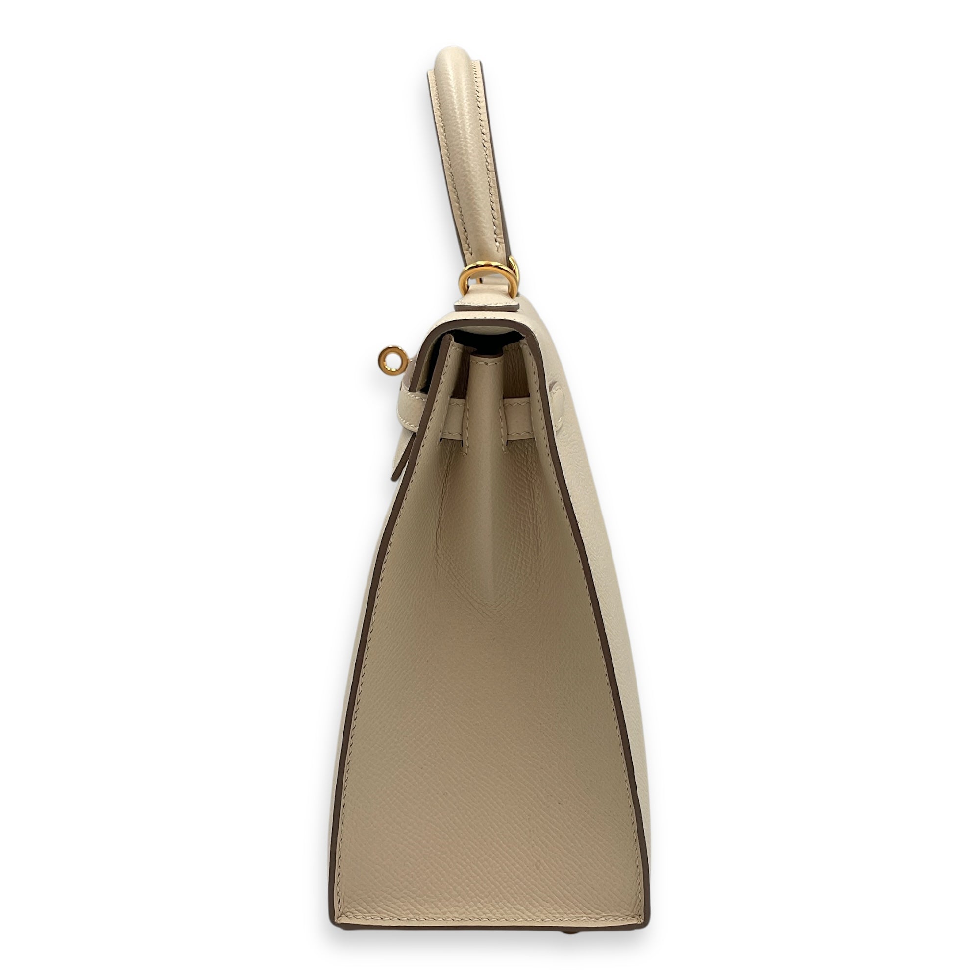 HSS Sellier Kelly 25 Nata/Gris Perle in Epsom, Gold hardware