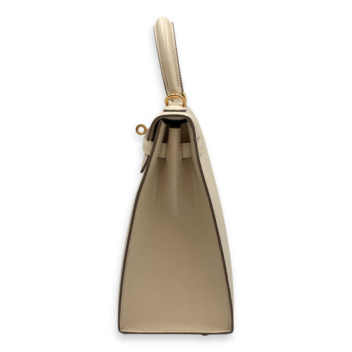HSS Sellier Kelly 25 Nata/Gris Perle in Epsom, Gold hardware