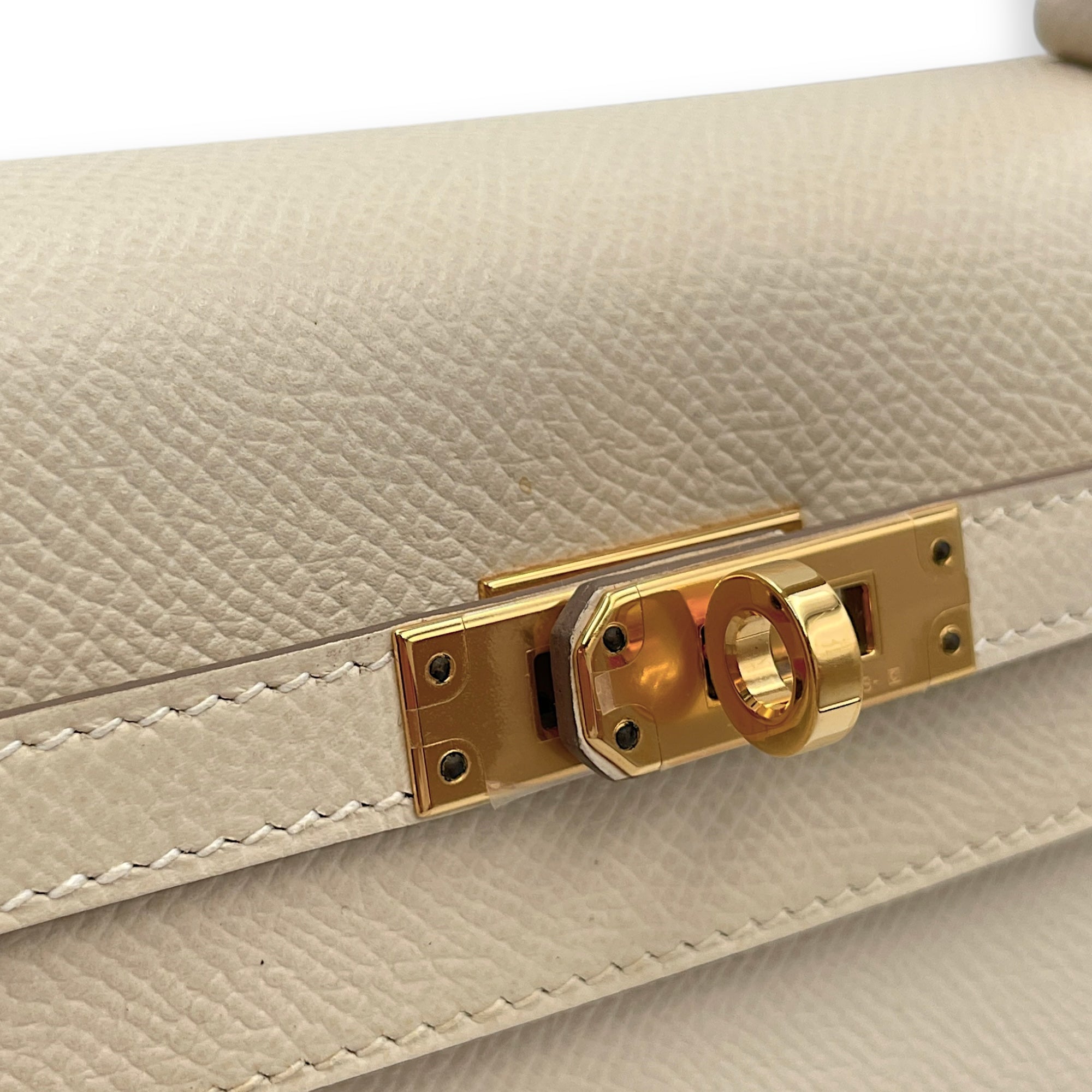 HSS Sellier Kelly 25 Nata/Gris Perle in Epsom, Gold hardware