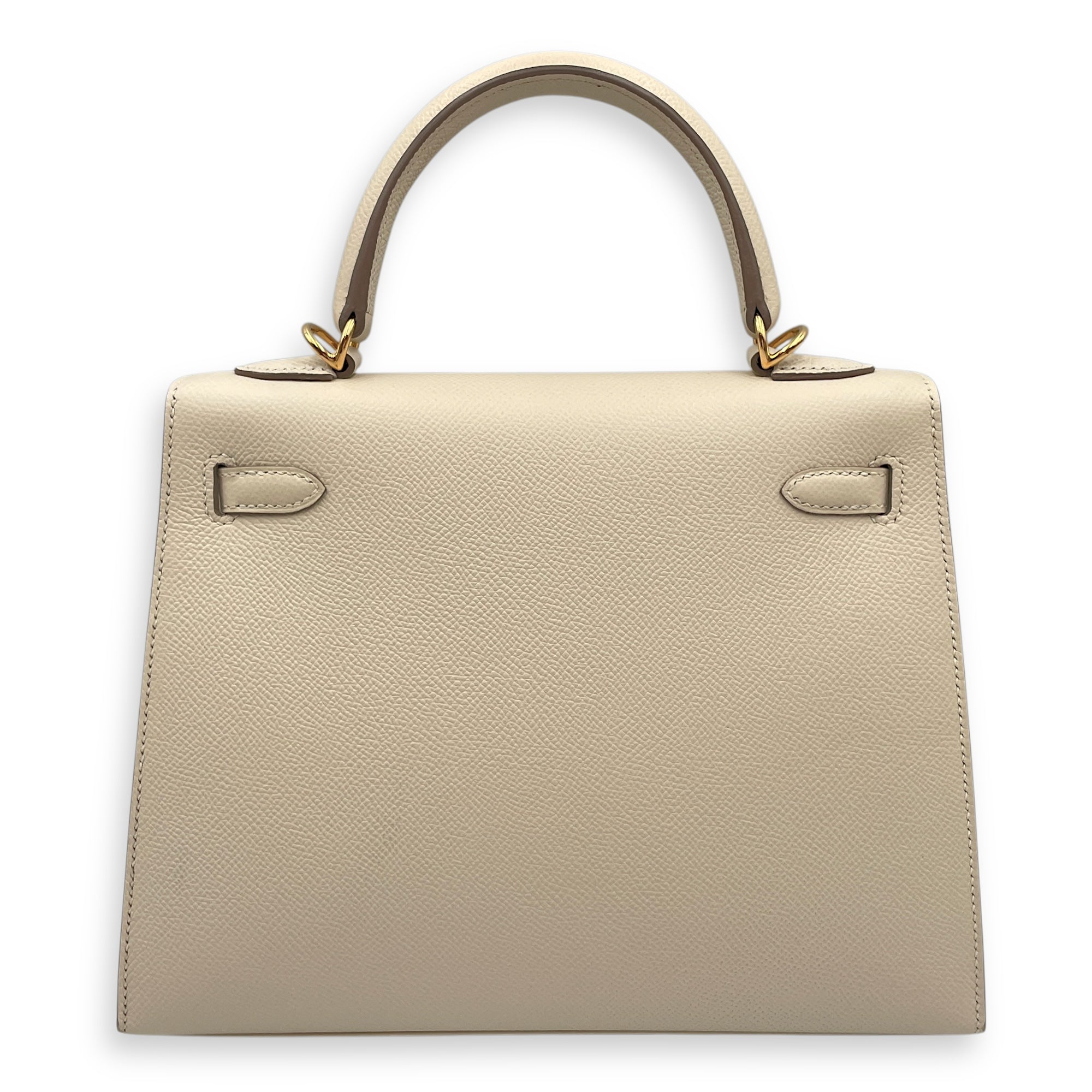 HSS Sellier Kelly 25 Nata/Gris Perle in Epsom, Gold hardware