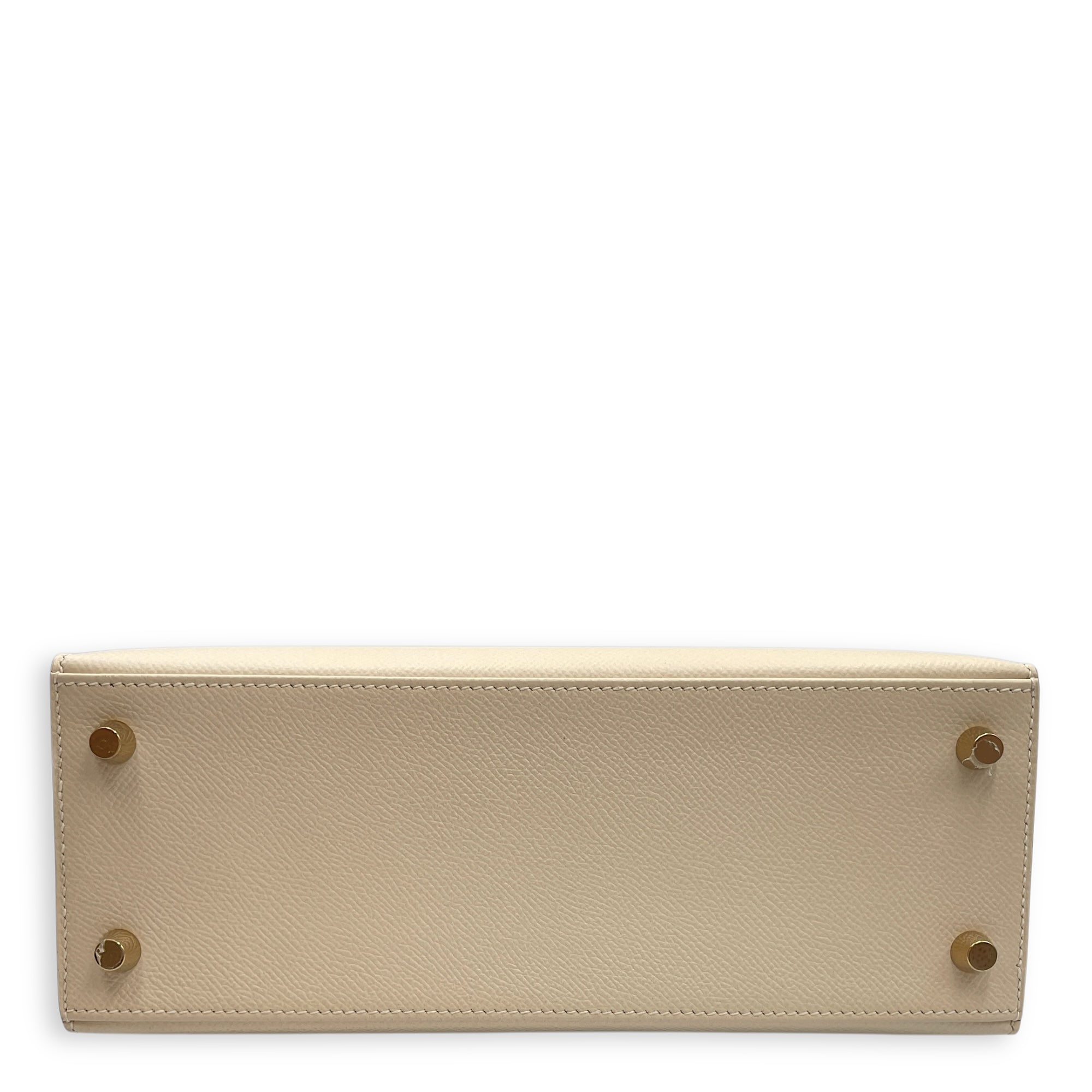HSS Sellier Kelly 25 Nata/Gris Perle in Epsom, Gold hardware