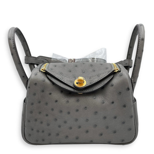 Lindy II Mini Gris Meyer in Ostrich Gold hardware CL2508-14694 1