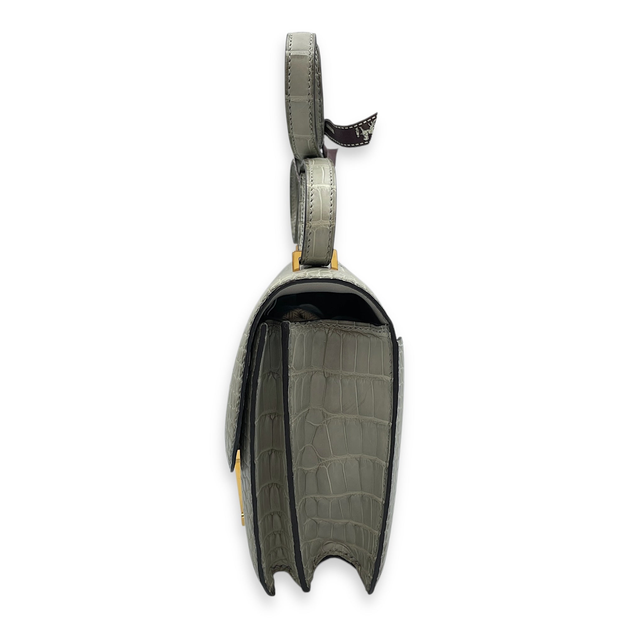 Constance 18 Gris Perle in Matte Alligator, Gold hardware