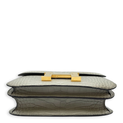 Constance 18 Gris Perle in Matte Alligator Gold hardware