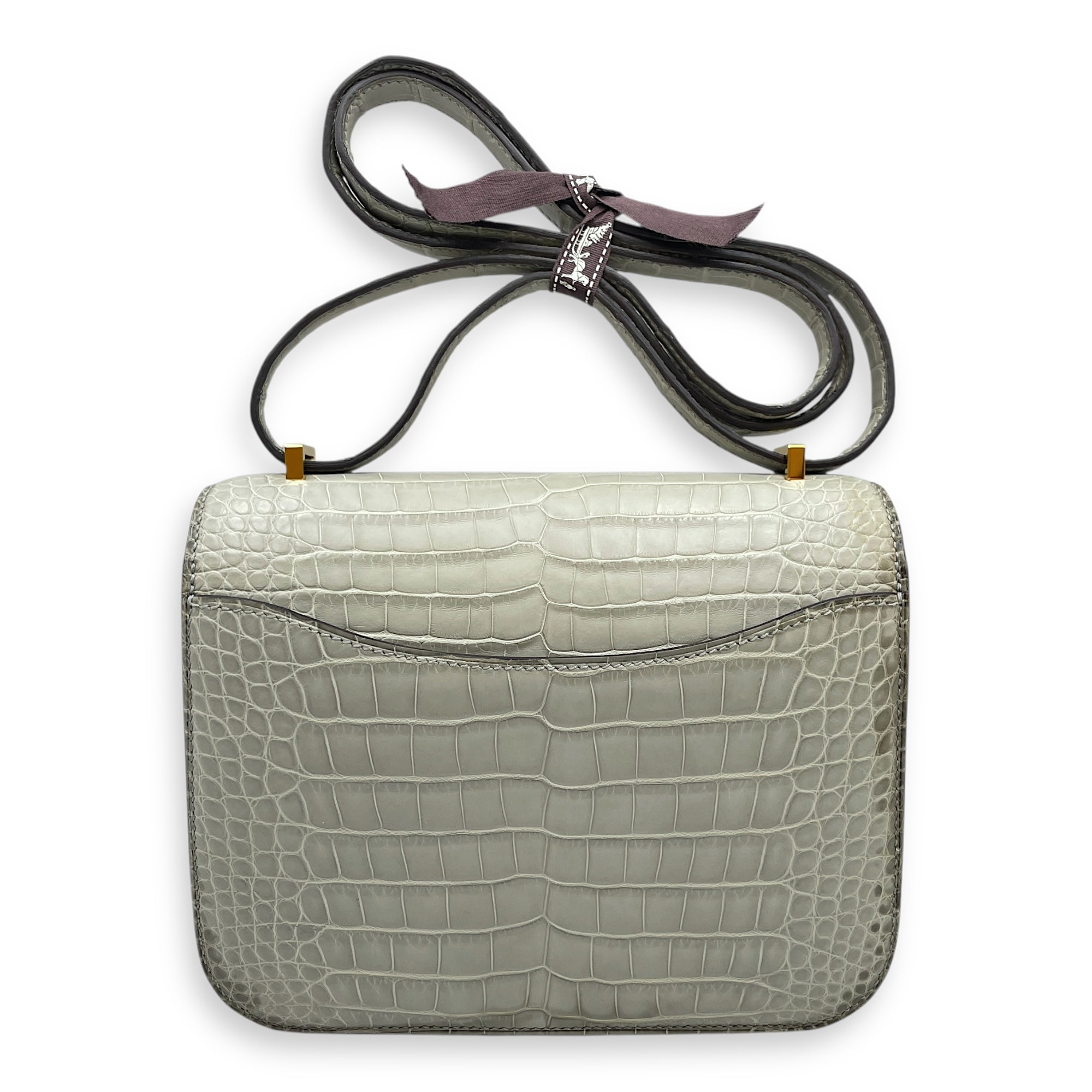 Constance 18 Gris Perle in Matte Alligator, Gold hardware