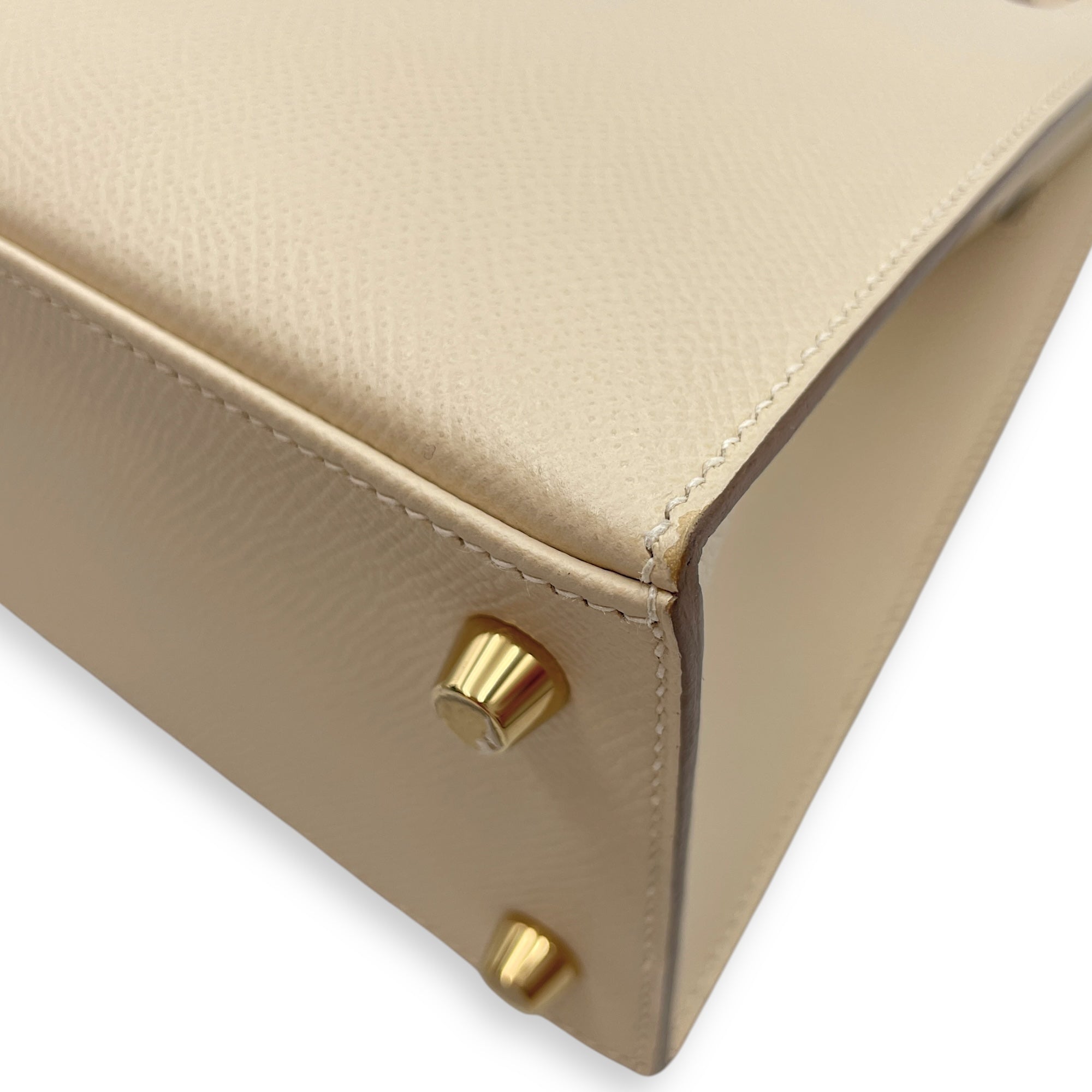HSS Sellier Kelly 25 Nata/Gris Perle in Epsom, Gold hardware