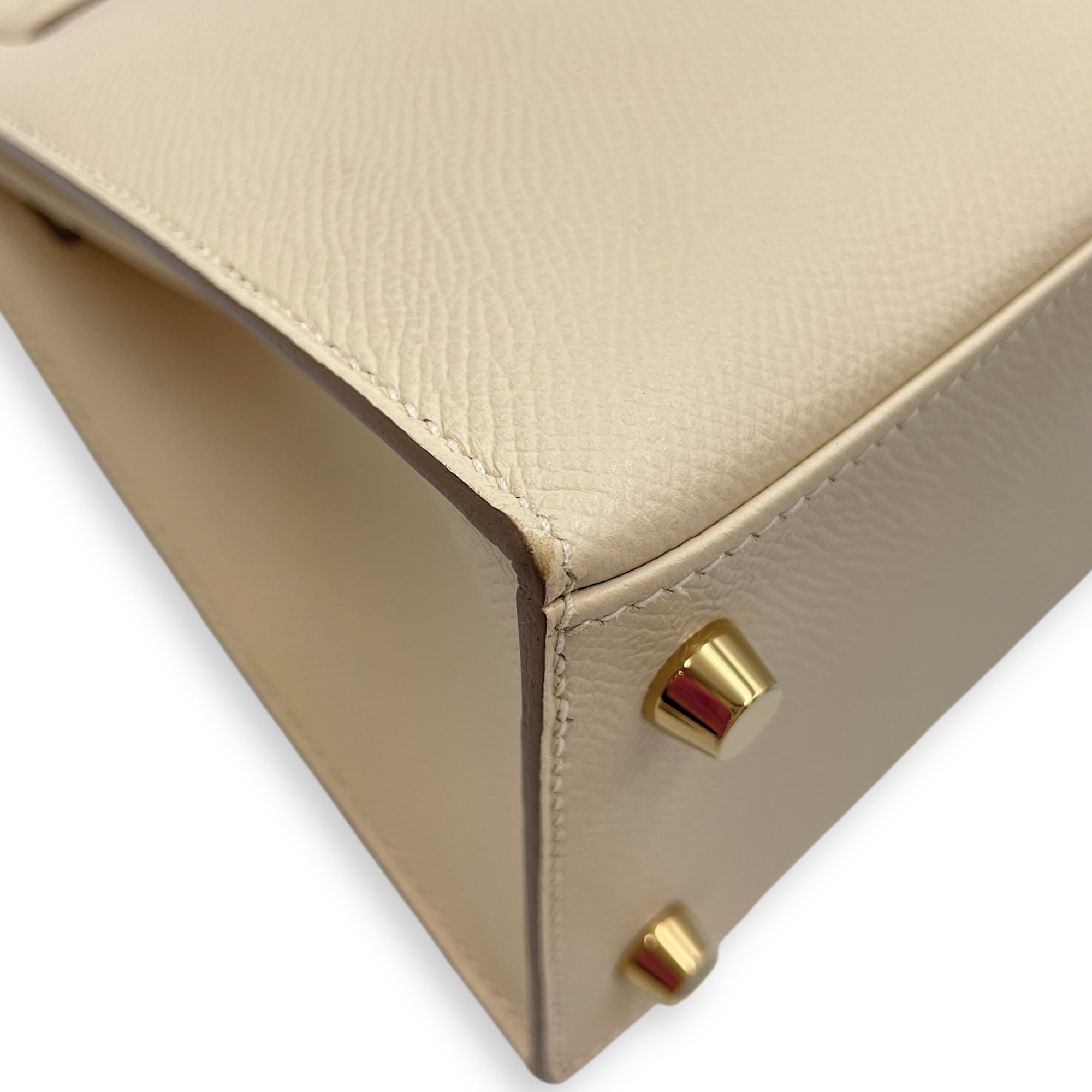 HSS Sellier Kelly 25 Nata/Gris Perle in Epsom, Gold hardware