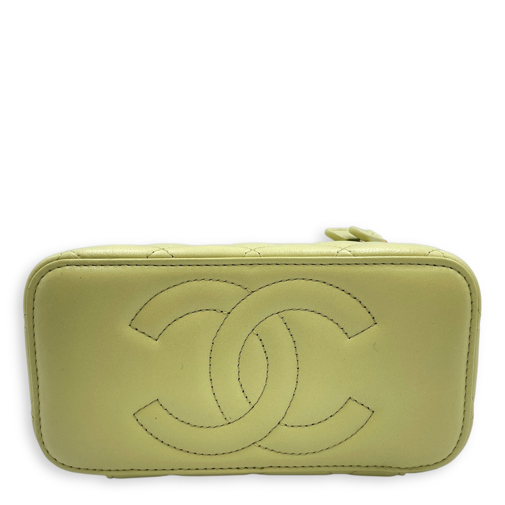 Quilted Green Vanity Case in Lambskin, Gold hardware