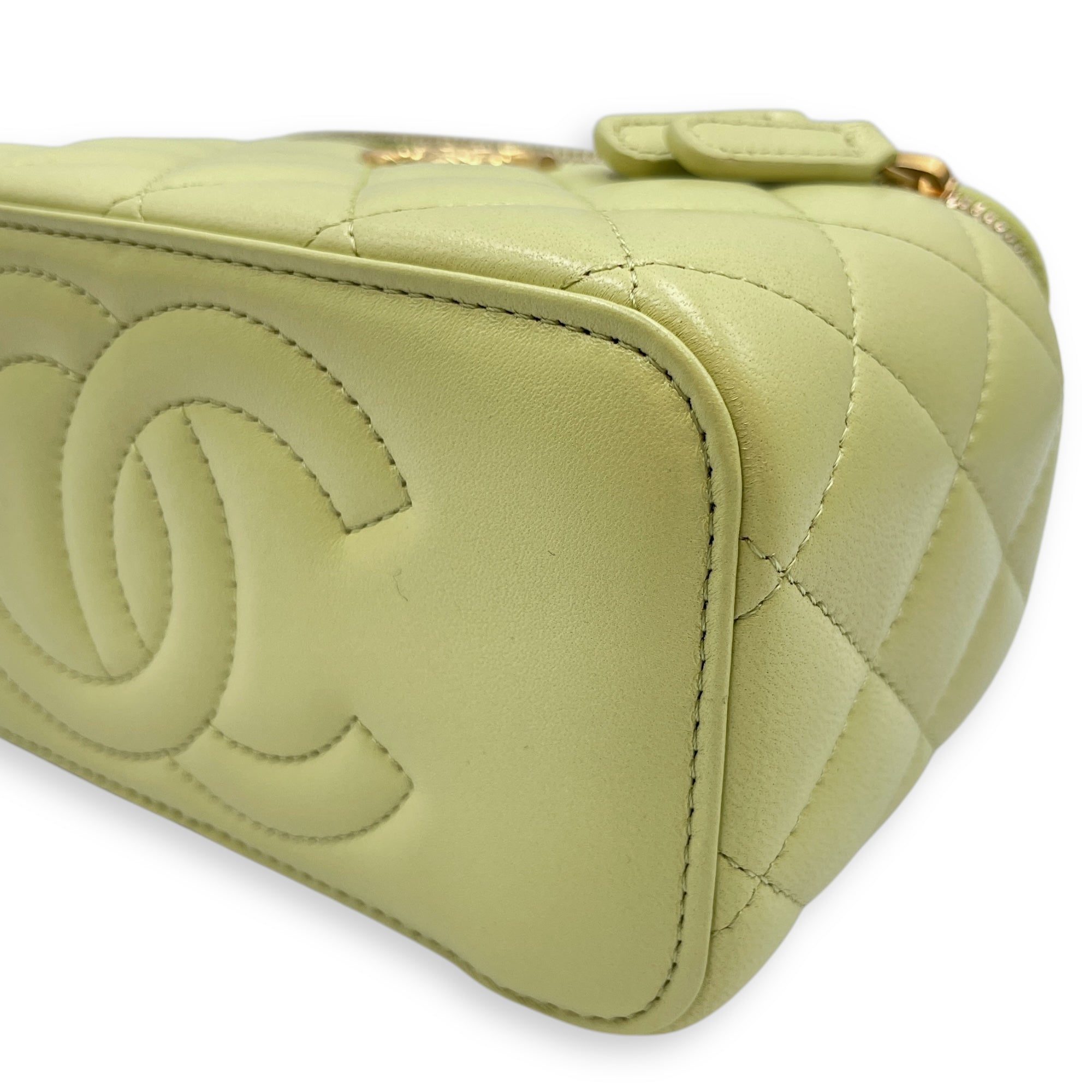 Quilted Green Vanity Case in Lambskin, Gold hardware