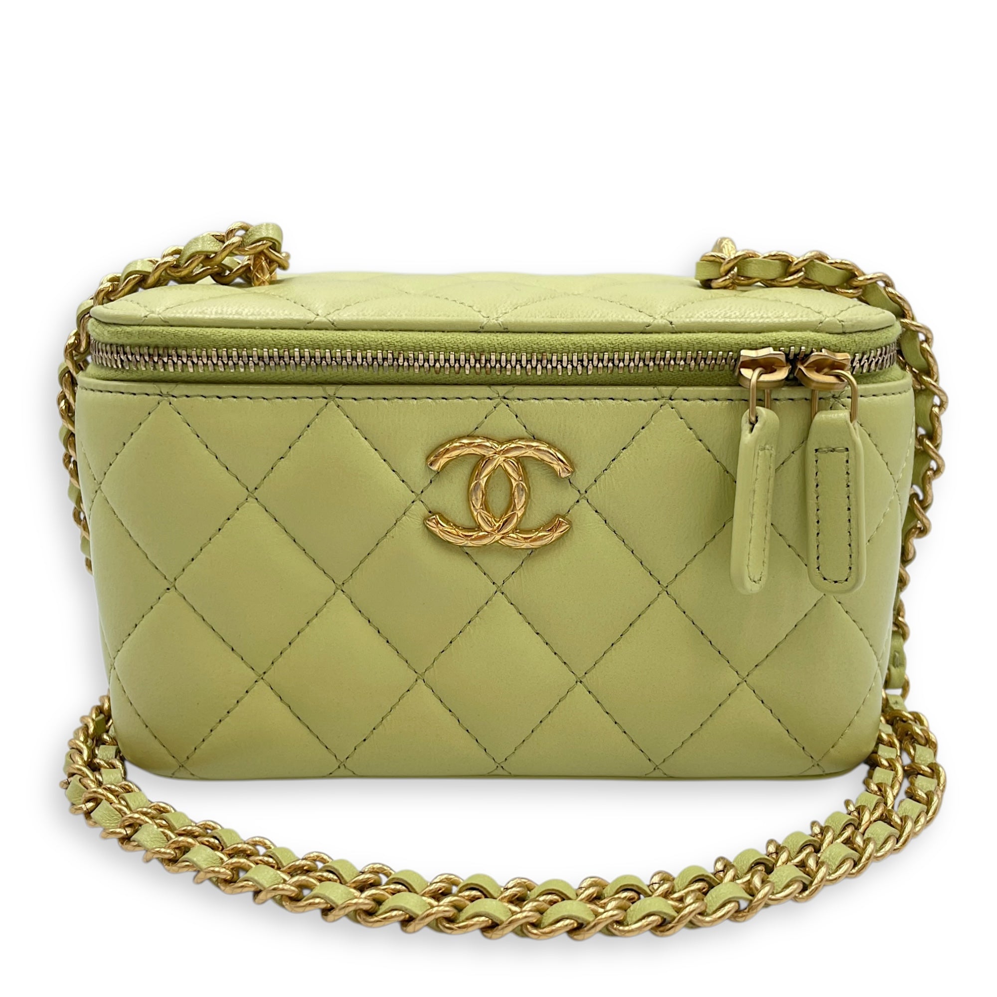 Quilted Green Vanity Case in Lambskin, Gold hardware