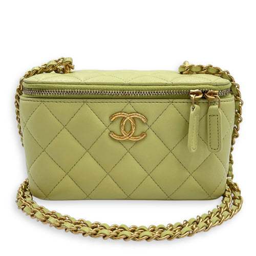 Quilted Green Vanity Case in Lambskin, Gold hardware