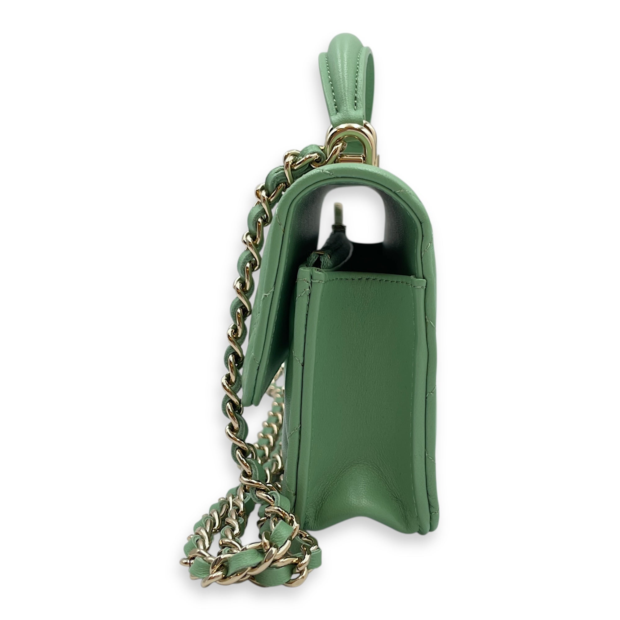 Top Handle Mini Apple Green Crossbody Bag in Lambskin, Gold hardware