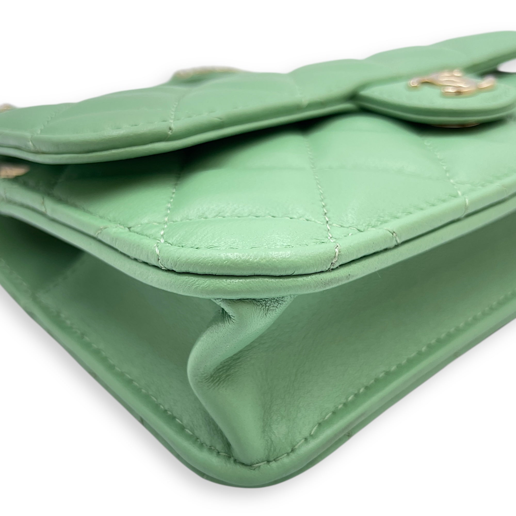 Top Handle Mini Apple Green Crossbody Bag in Lambskin, Gold hardware