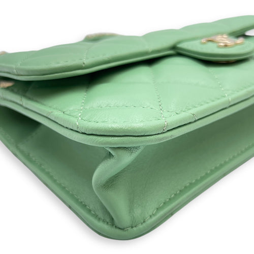 Top Handle Mini Apple Green Crossbody Bag in Lambskin, Gold hardware
