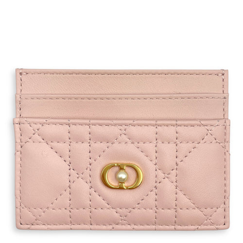 Freesia Pink Card Holder in Lambskin, Gold hardware
