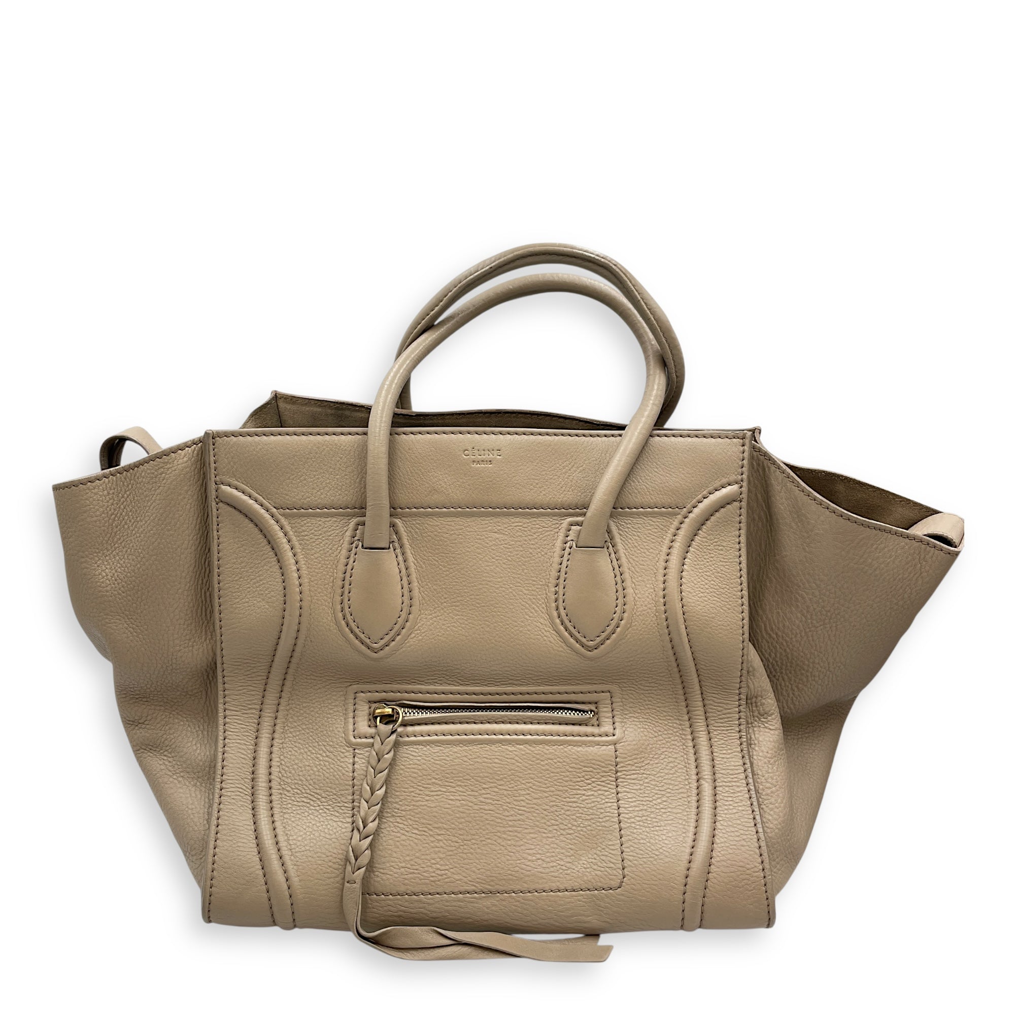 Phantom Medium Beige Top Handle Bag in Calfskin, Gold hardware
