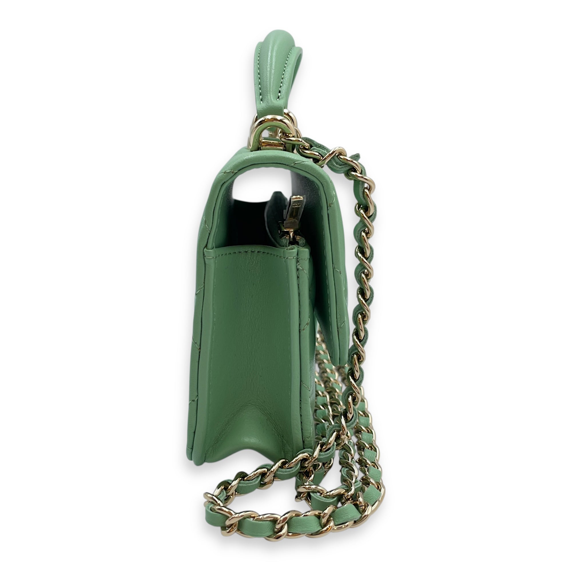 Top Handle Mini Apple Green Crossbody Bag in Lambskin, Gold hardware