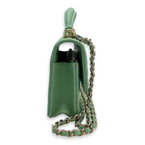 Top Handle Mini Apple Green Crossbody Bag in Lambskin, Gold hardware