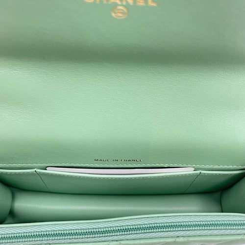 Top Handle Mini Apple Green Crossbody Bag in Lambskin, Gold hardware