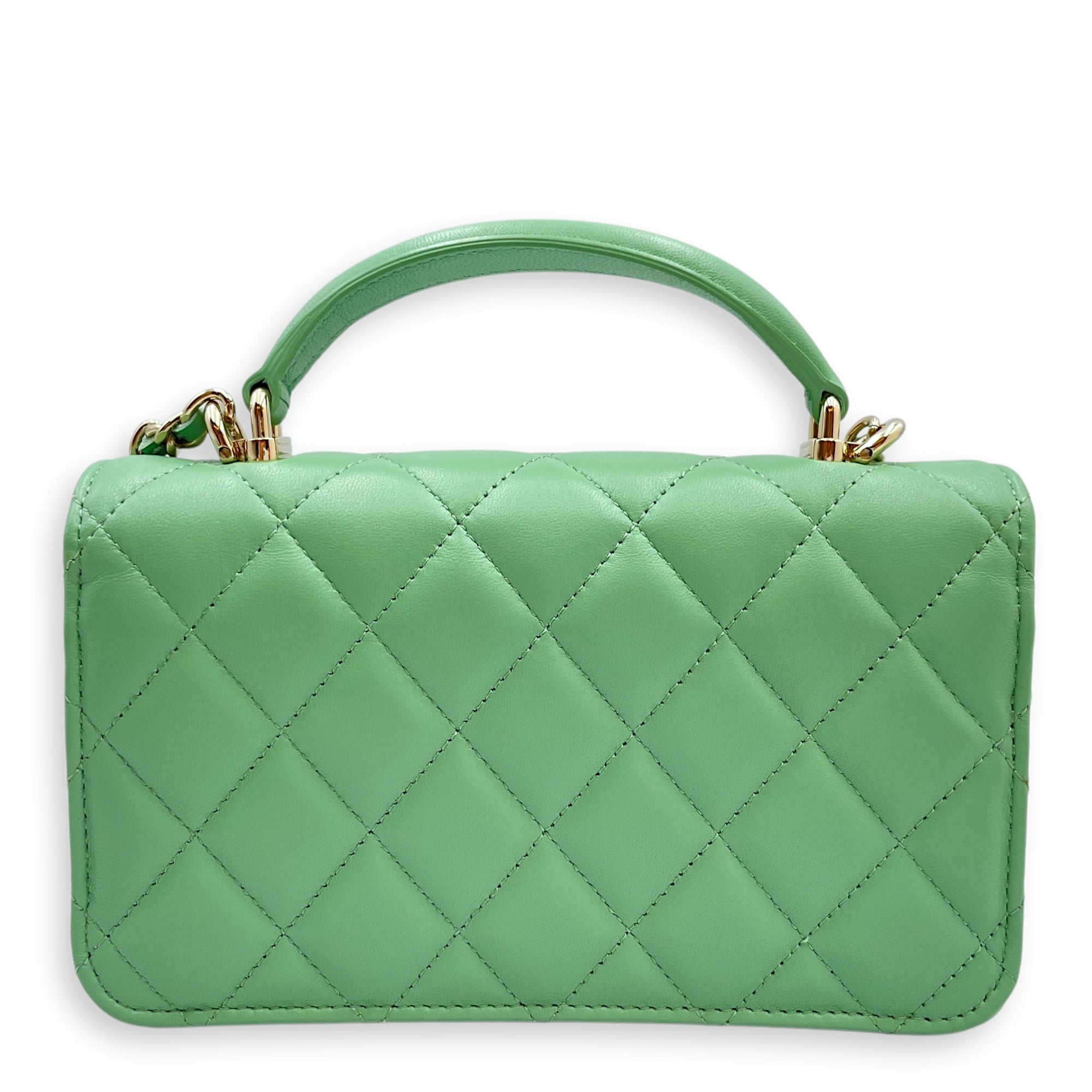 Top Handle Mini Apple Green Crossbody Bag in Lambskin, Gold hardware