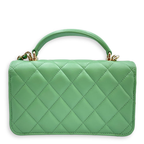 Top Handle Mini Apple Green Crossbody Bag in Lambskin, Gold hardware