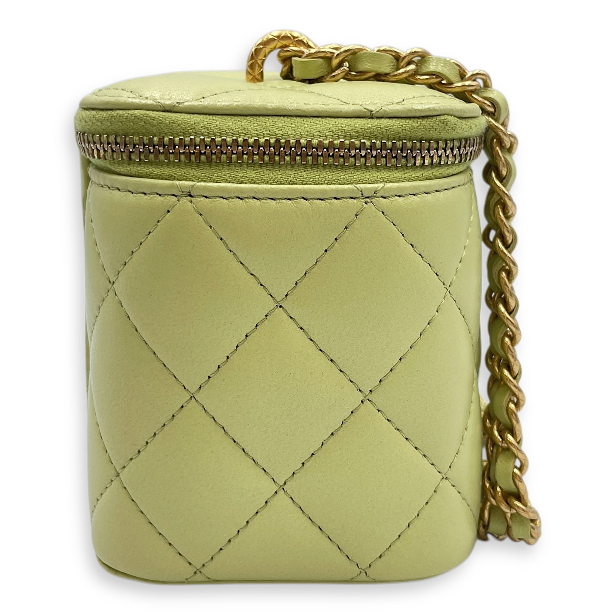 Quilted Green Vanity Case in Lambskin, Gold hardware