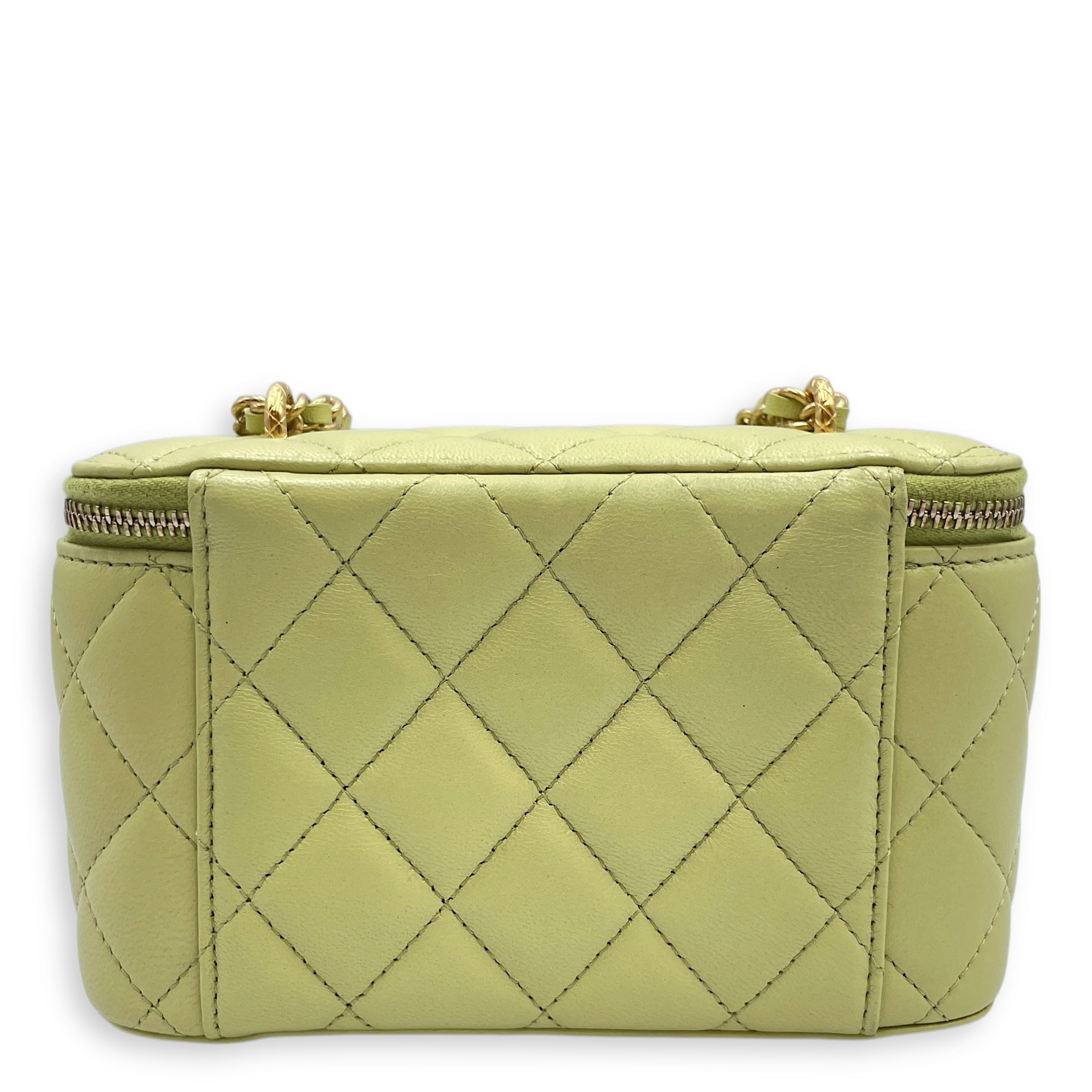 Quilted Green Vanity Case in Lambskin, Gold hardware