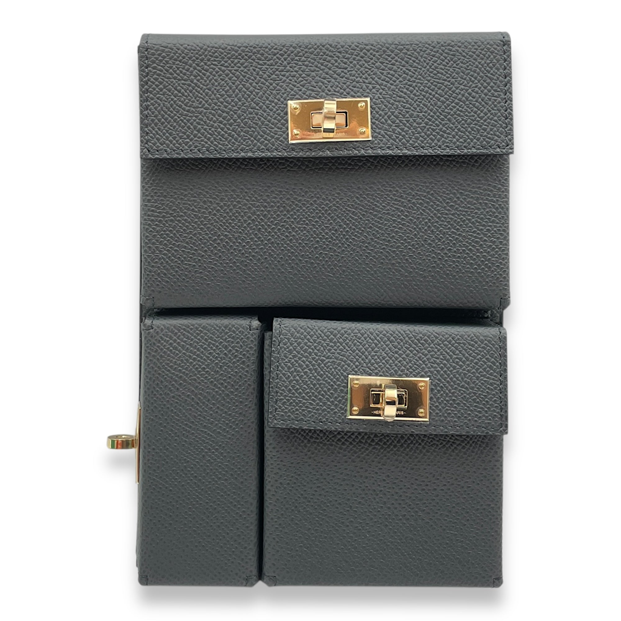 Kelly Multipocket Gris Misty in Epsom, Permabrass hardware