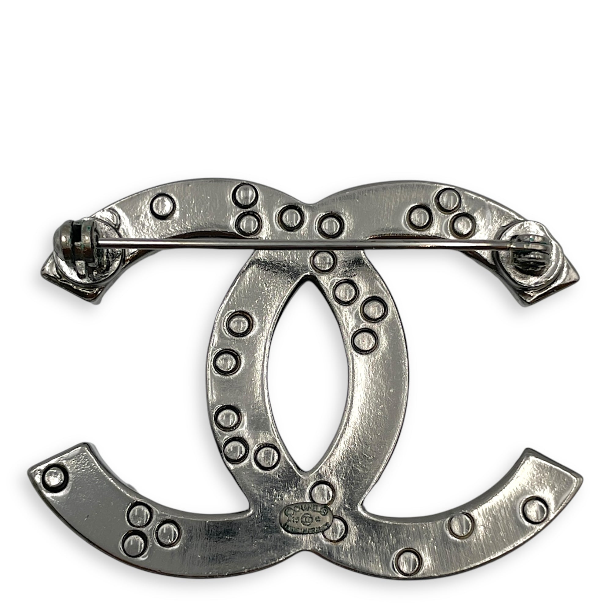 CC Pearl Large Silver Brooch , Ruthenium hardware