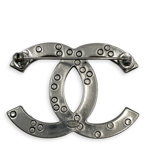 CC Pearl Large Silver Brooch , Ruthenium hardware
