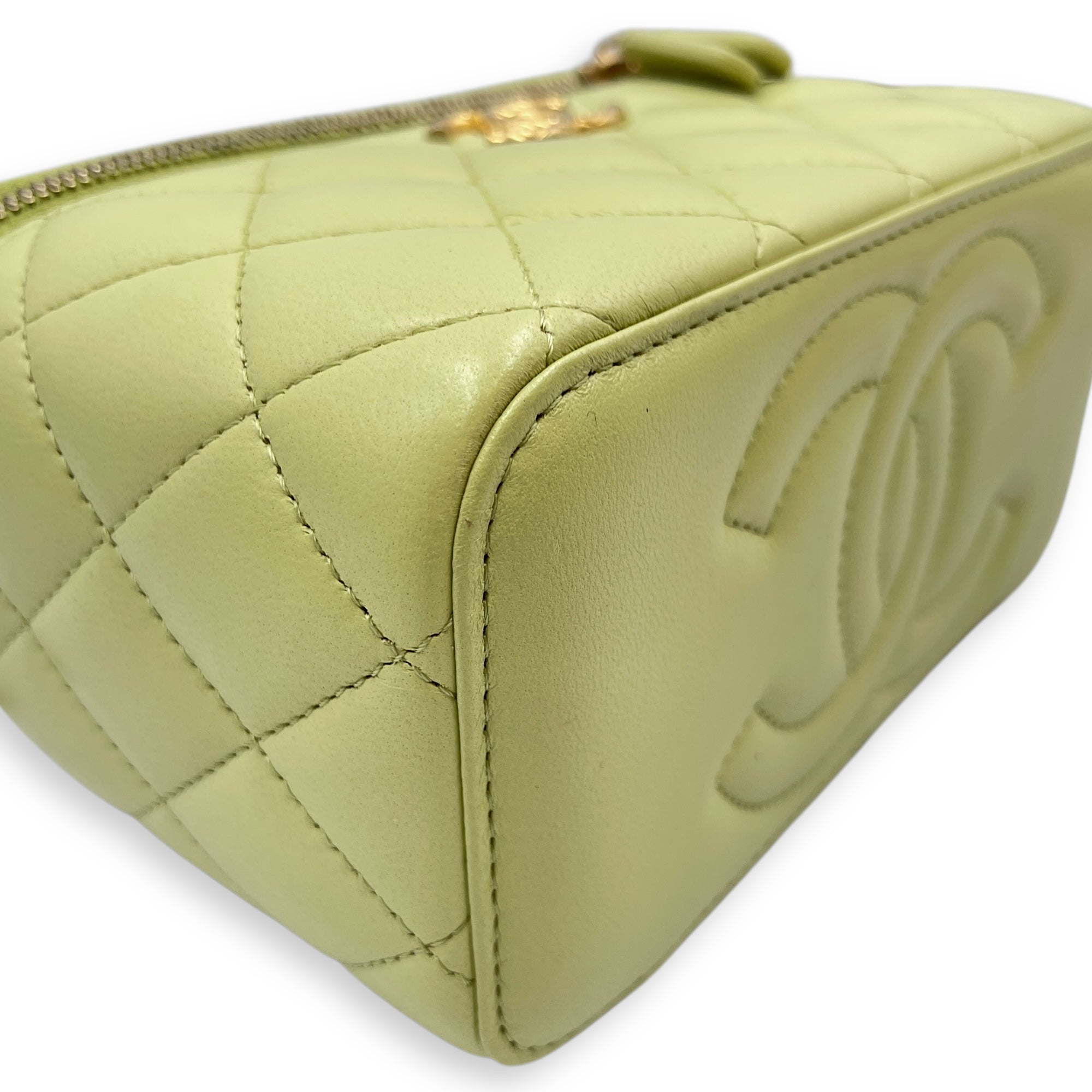 Quilted Green Vanity Case in Lambskin, Gold hardware