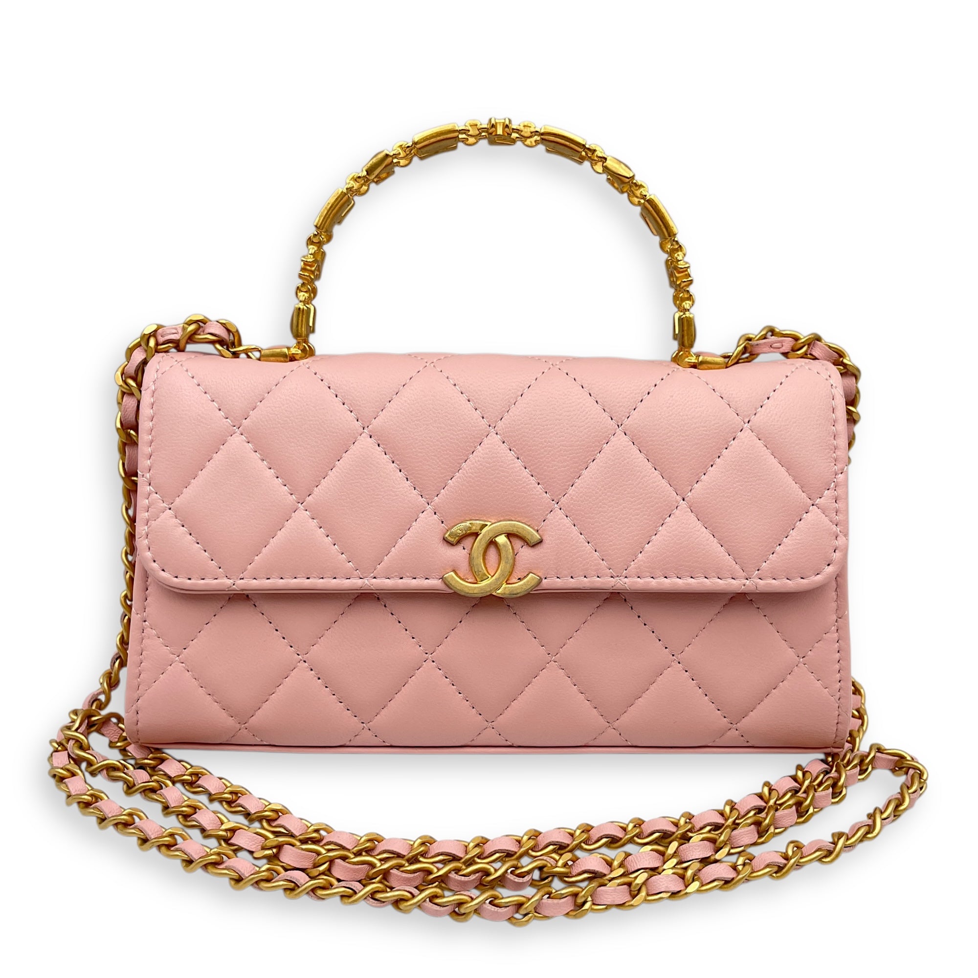 Timeless Classique Pink Crossbody Bag in Lambskin, Gold hardware