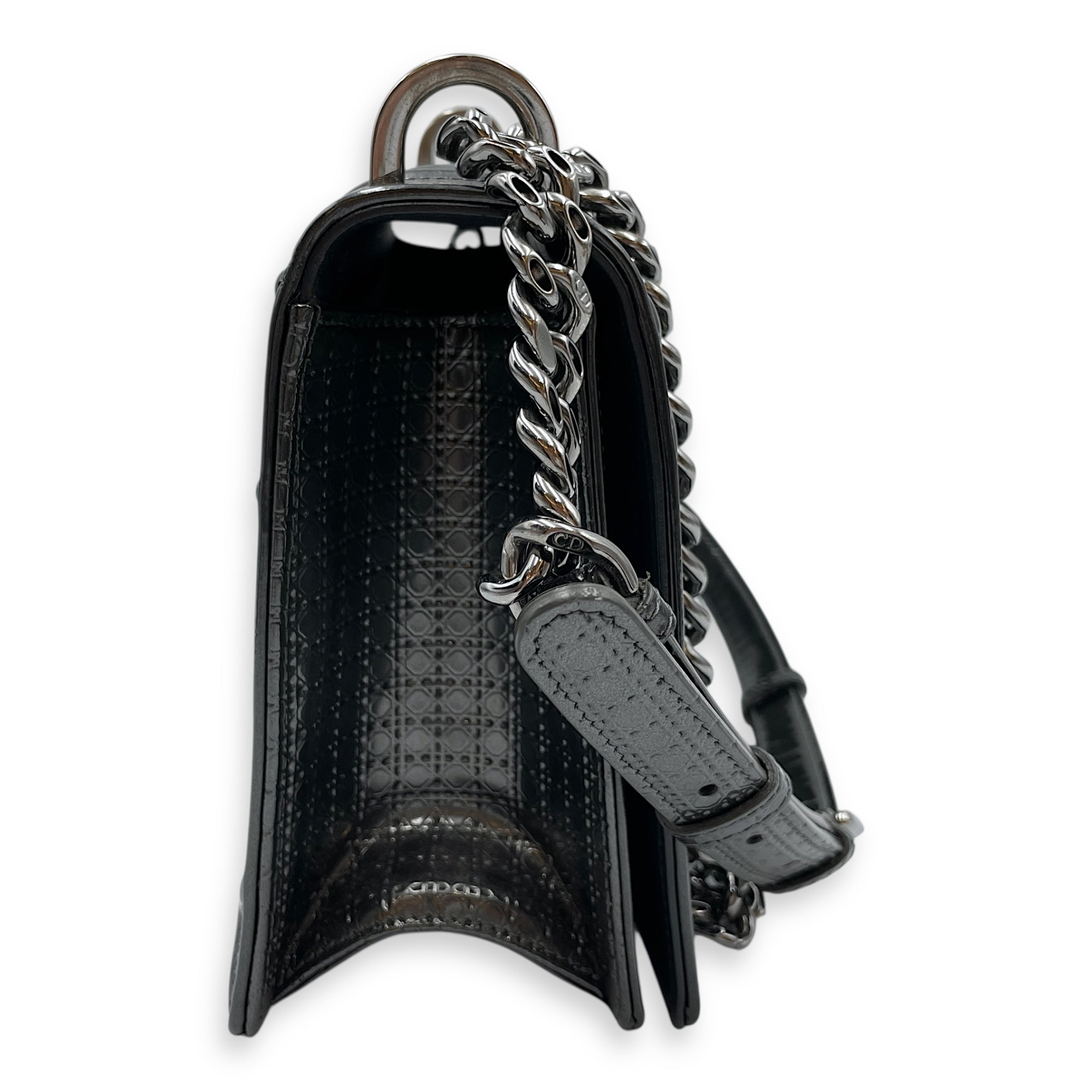 Diorama Medium Metallic Grey Shoulder Bag in Patent Leather, Silver hardware