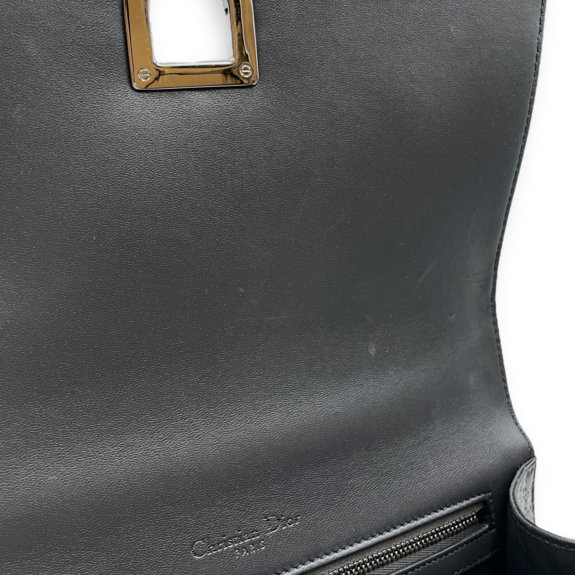 Diorama Medium Metallic Grey Shoulder Bag in Patent Leather, Silver hardware