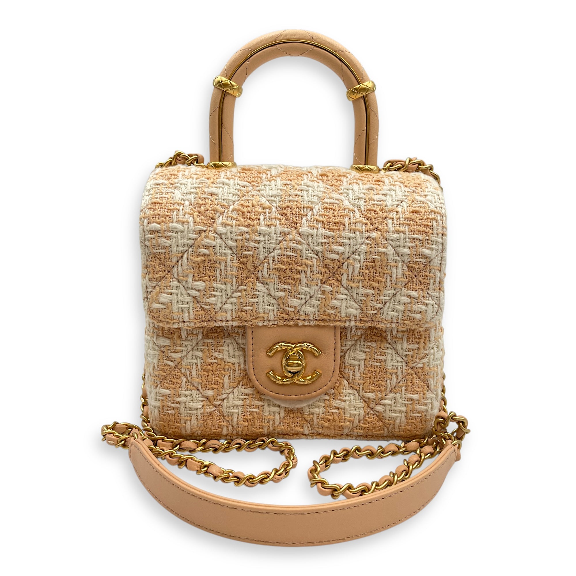 Quilted Tweed Crush Mini Multi-Color Flap Bag , Gold hardware