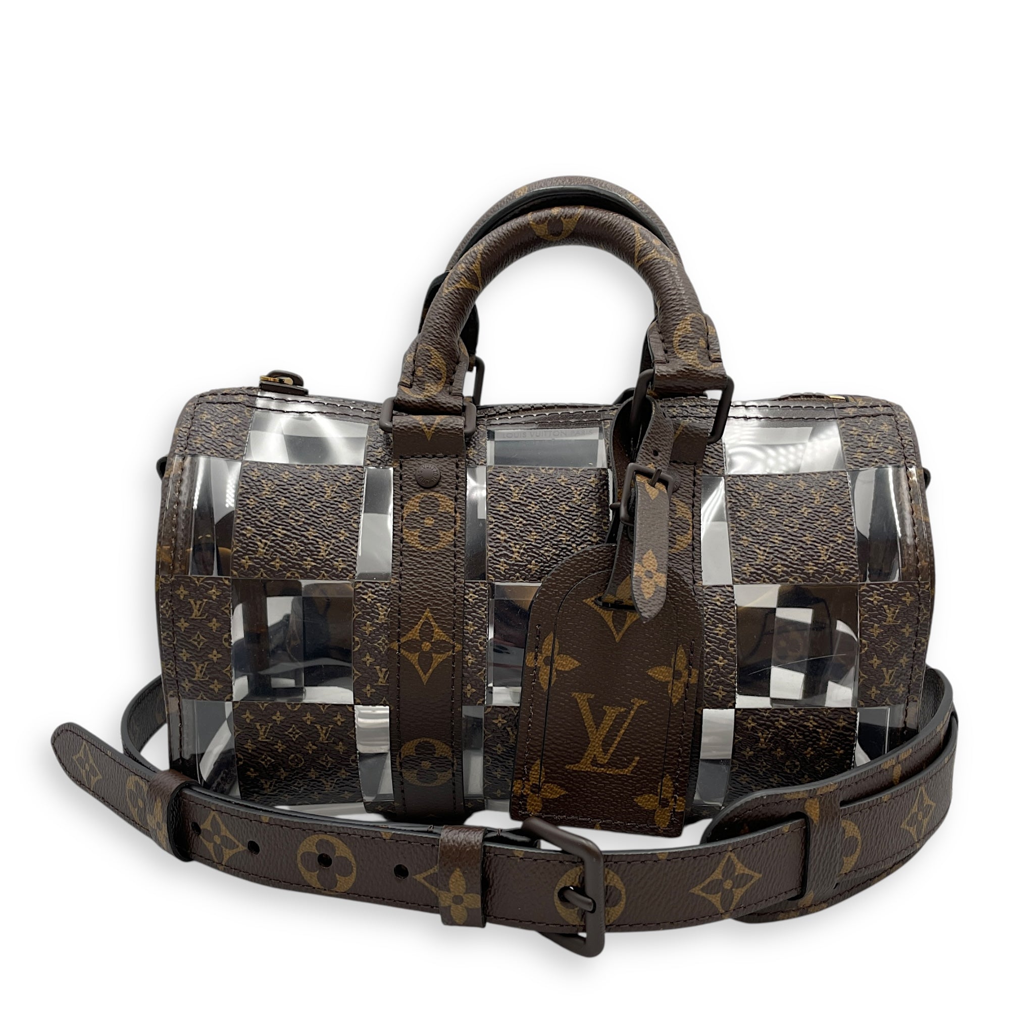 Keepall Chess 25 Brown Monogram Crossbody Bag in Coated Canvas, Lacquered Metal hardware