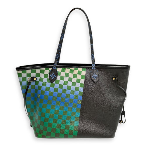 Damier Race Neverfull MM Noir/Rouge Shoulder Bag in Canvas, Gold hardware