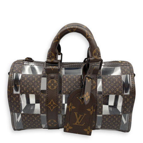 Keepall Chess 25 Brown Monogram Crossbody Bag in Coated Canvas, Lacquered Metal hardware