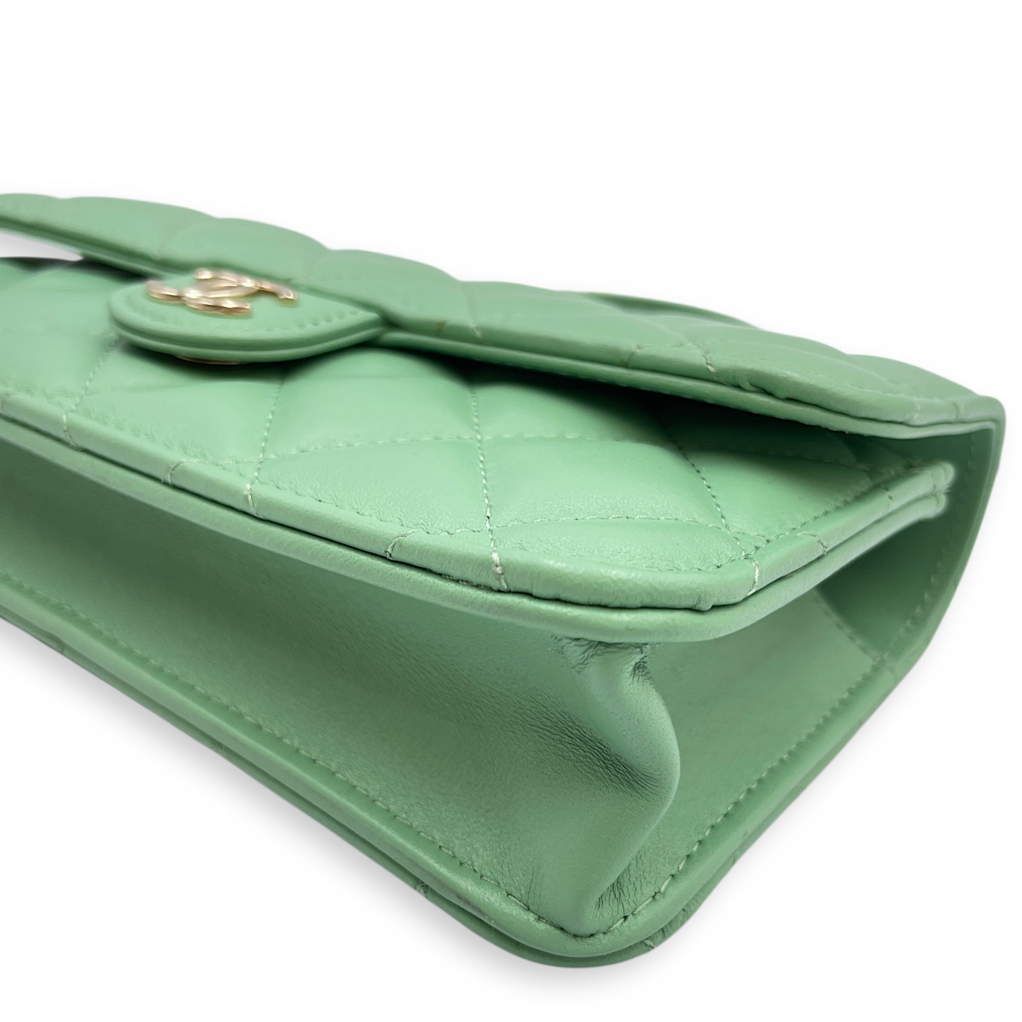 Top Handle Mini Apple Green Crossbody Bag in Lambskin, Gold hardware