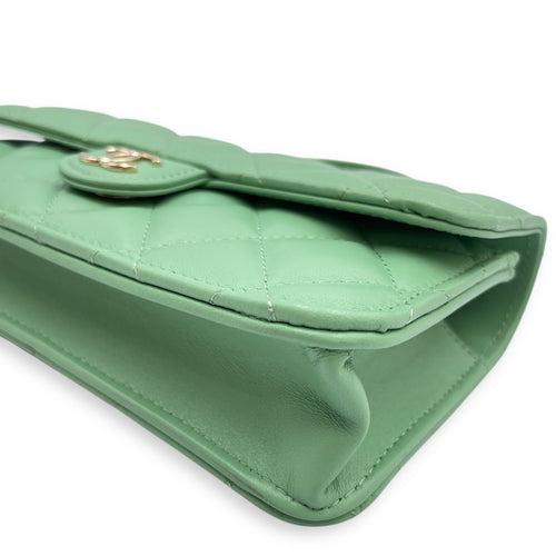 Top Handle Mini Apple Green Crossbody Bag in Lambskin, Gold hardware