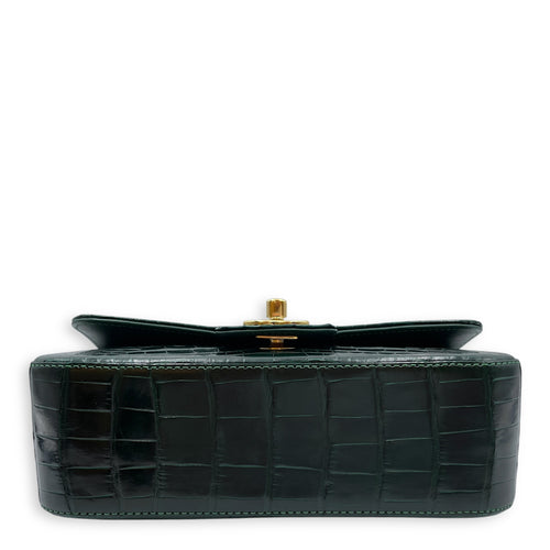 Classic Flap Emerald Green Crossbody Bag in Shiny Alligator, Gold hardware