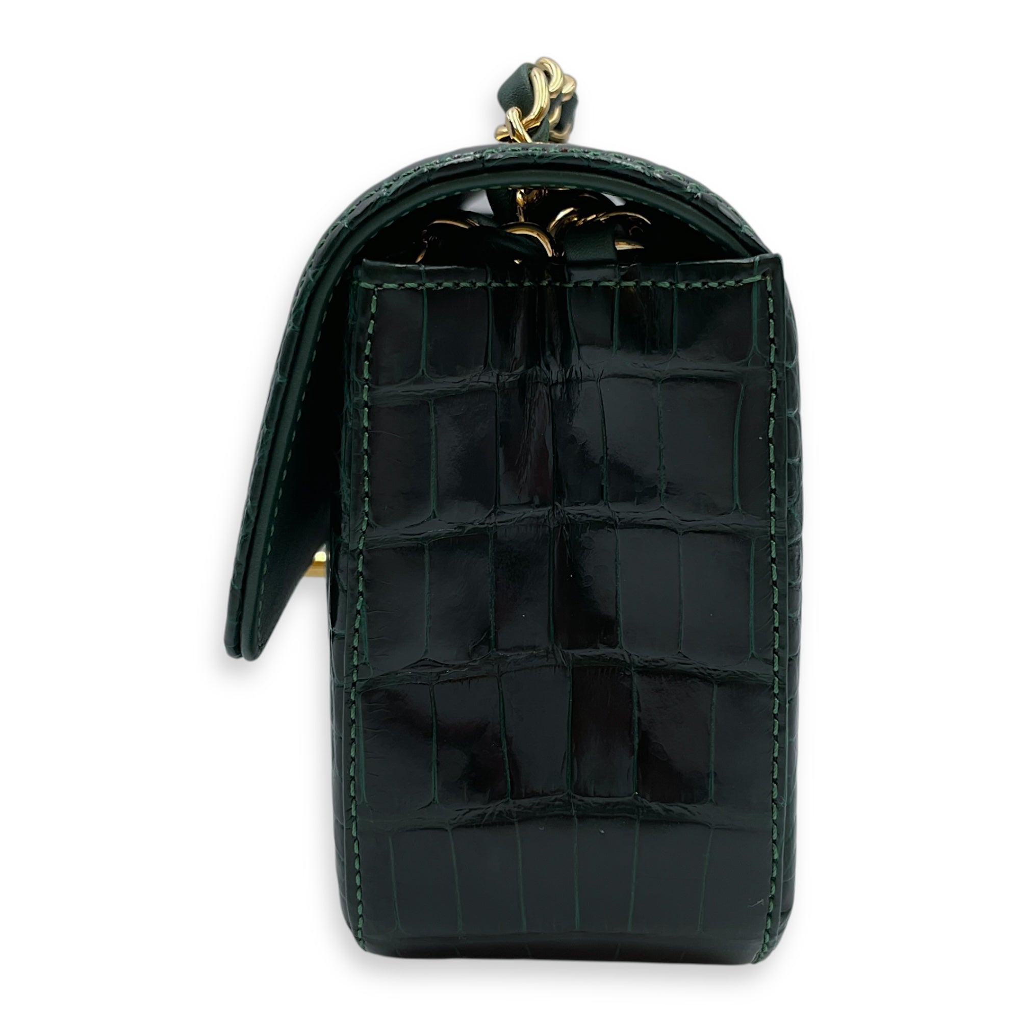 Classic Flap Emerald Green Crossbody Bag in Shiny Alligator, Gold hardware