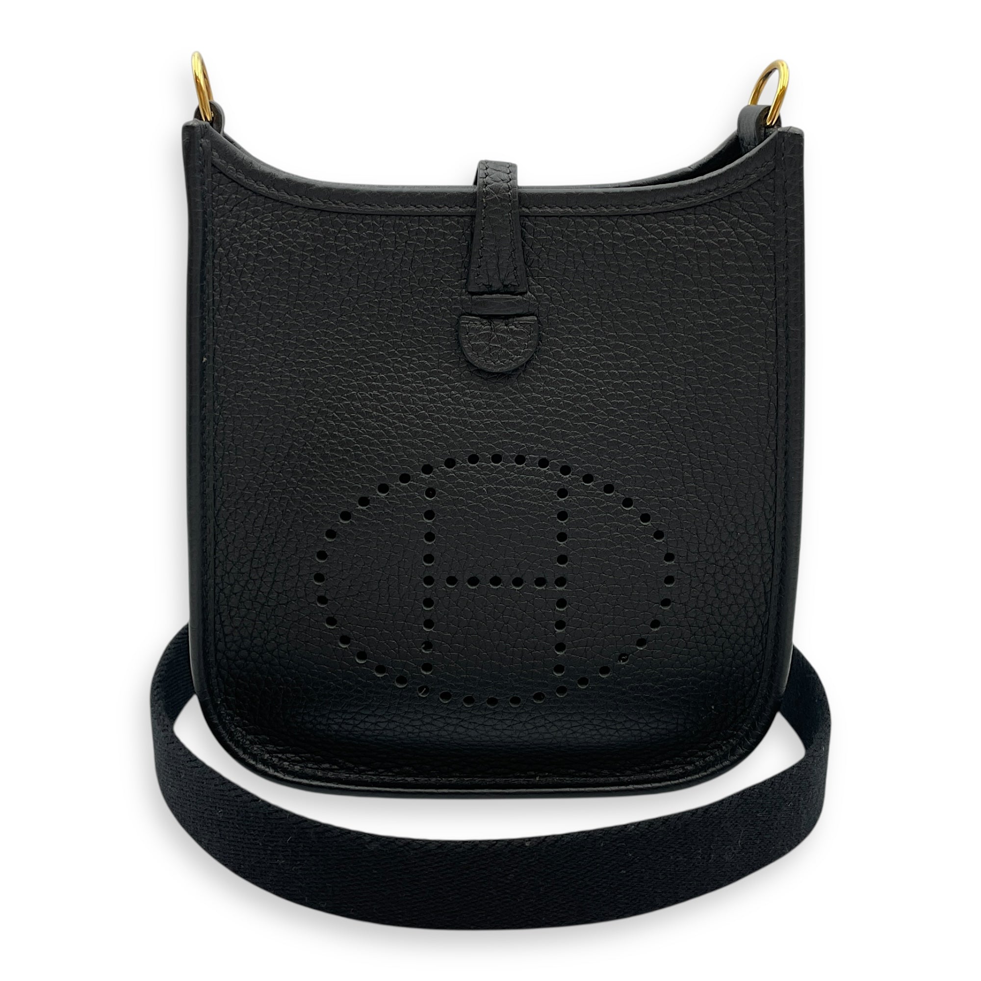 Evelyne Mini Black in Clemence, Gold hardware