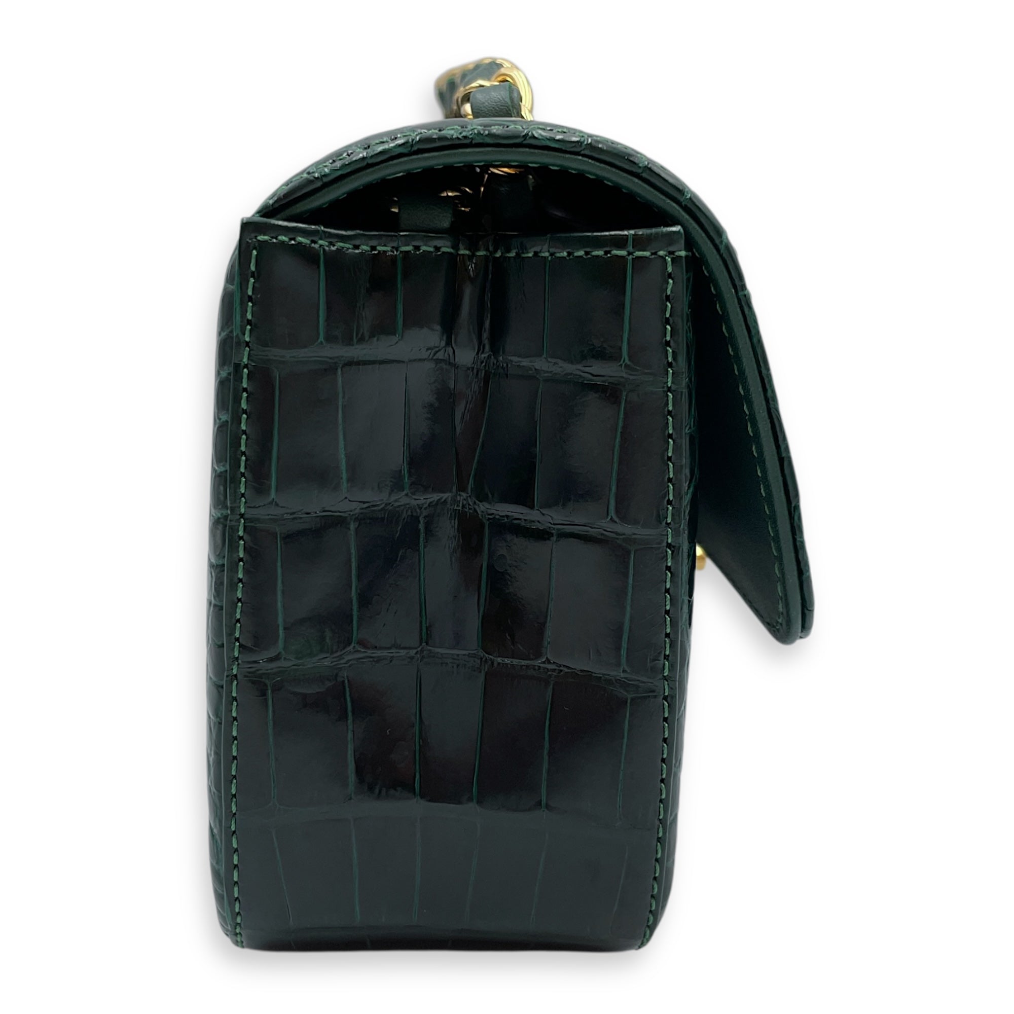 Classic Flap Emerald Green Crossbody Bag in Shiny Alligator, Gold hardware