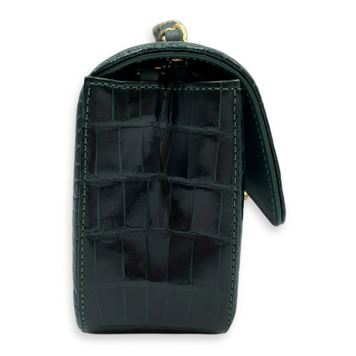 Classic Flap Emerald Green Crossbody Bag in Shiny Alligator, Gold hardware