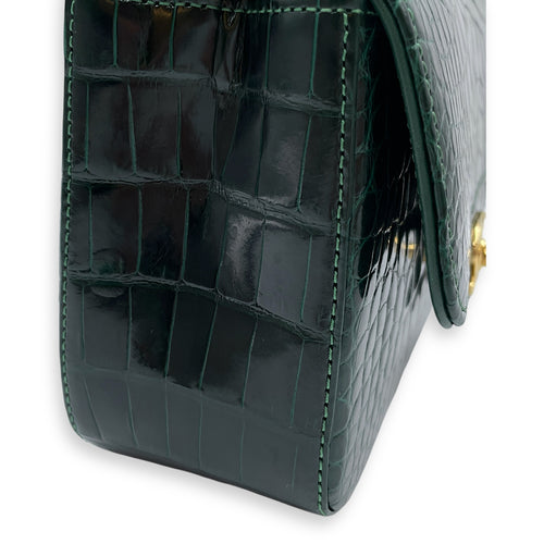Classic Flap Emerald Green Crossbody Bag in Shiny Alligator, Gold hardware