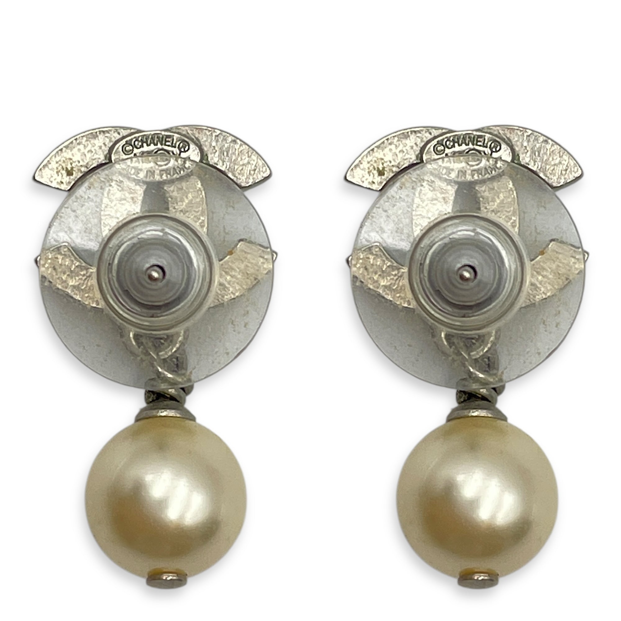 CC Dangling with Pearls Silver Hardware Earrings