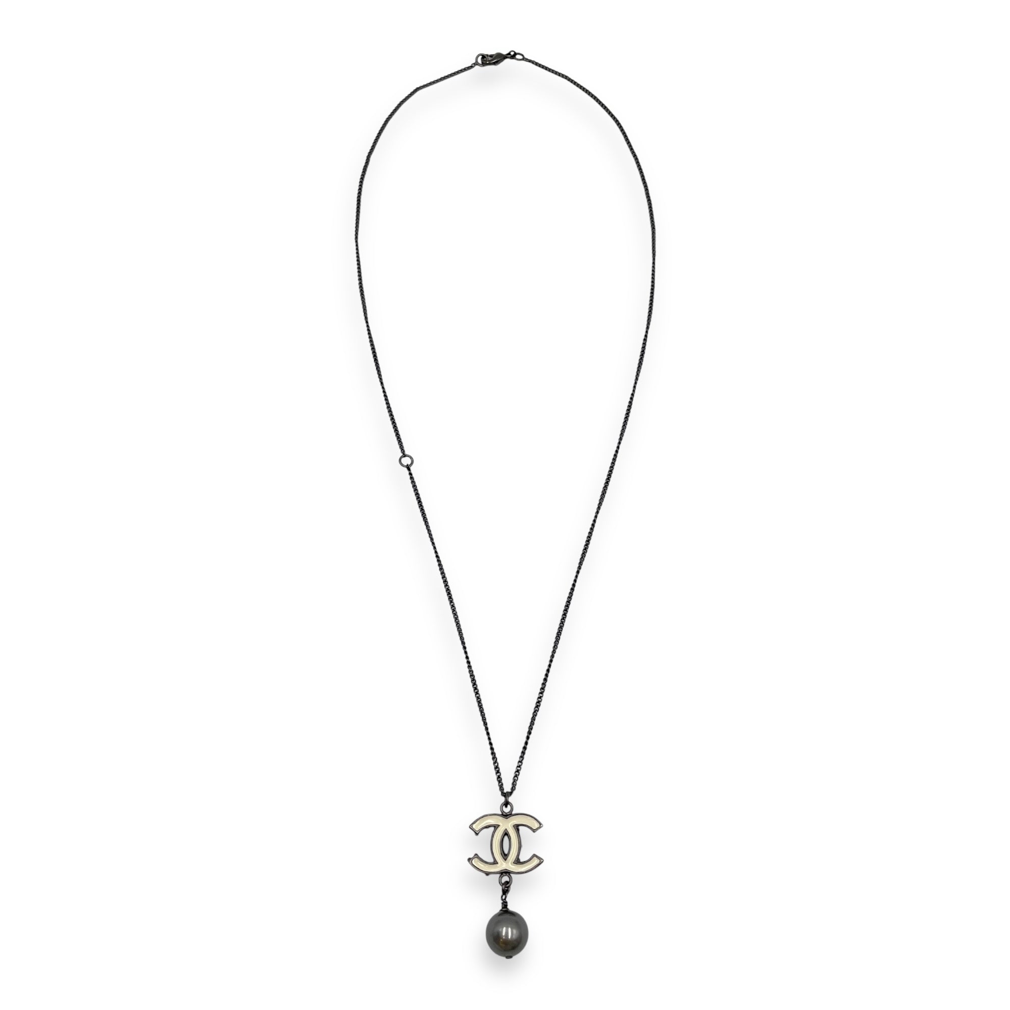 CC Pearl Charm White Pendant , Gunmetal hardware